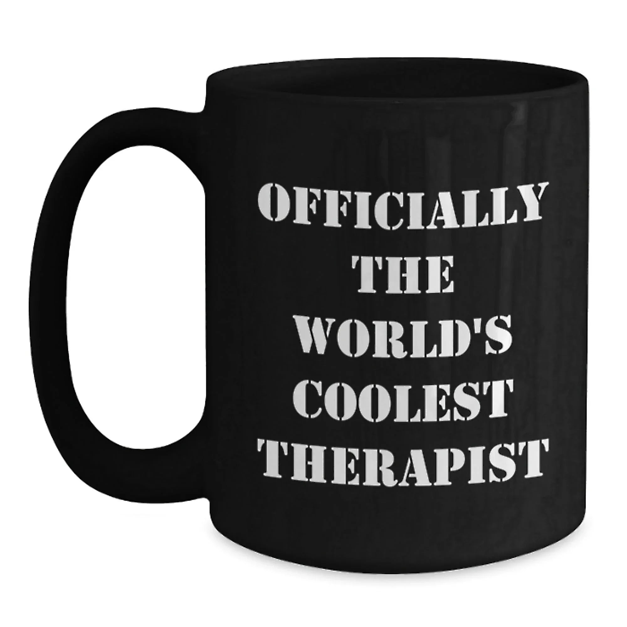 Funny Therapist Gifts for Him from Friends, Coolest Black Coffee Mug with 'Officially The World's Coolest Therapist' Quote, Graduation Unique Gifts for Therapist