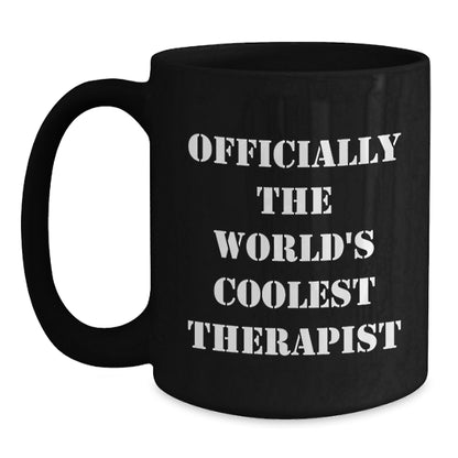 Funny Therapist Gifts for Him from Friends, Coolest Black Coffee Mug with 'Officially The World's Coolest Therapist' Quote, Graduation Unique Gifts for Therapist - Main