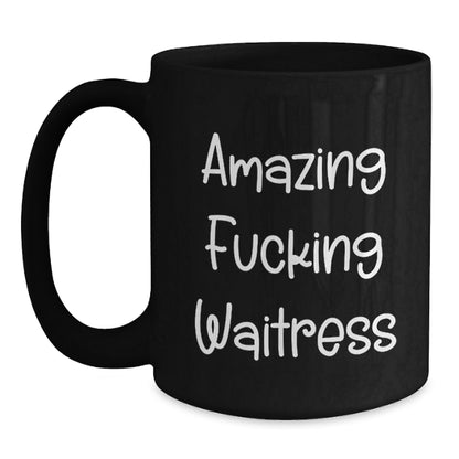 Funny Waitress Gifts from Men to Women, Black Coffee Mugs for Christmas, 'Amazing F--king Waitress' Quote, Unique Gifts for Coworkers or Family - Main