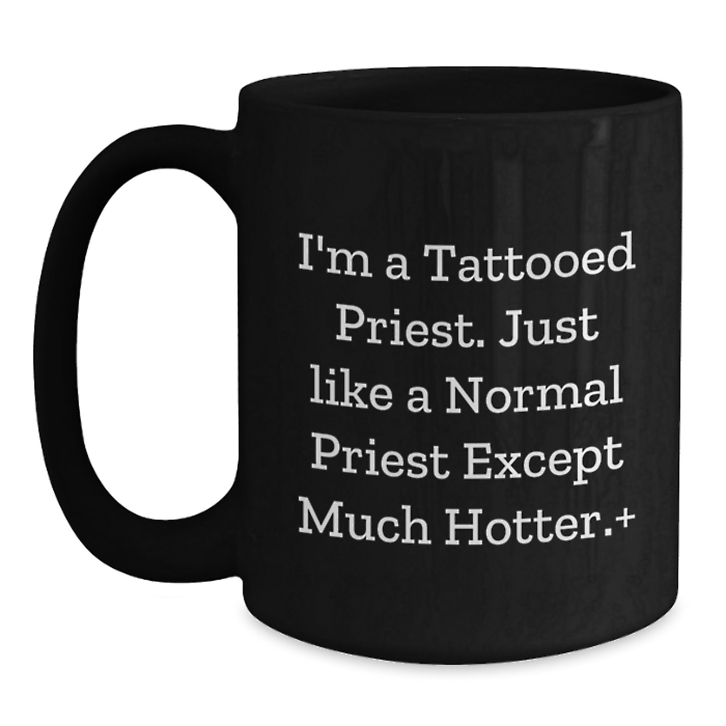 Funny Tattooed Priest Mugs Gifts for Men from Friends, Black Coffee Mug for Birthday Unique Gifts - Main