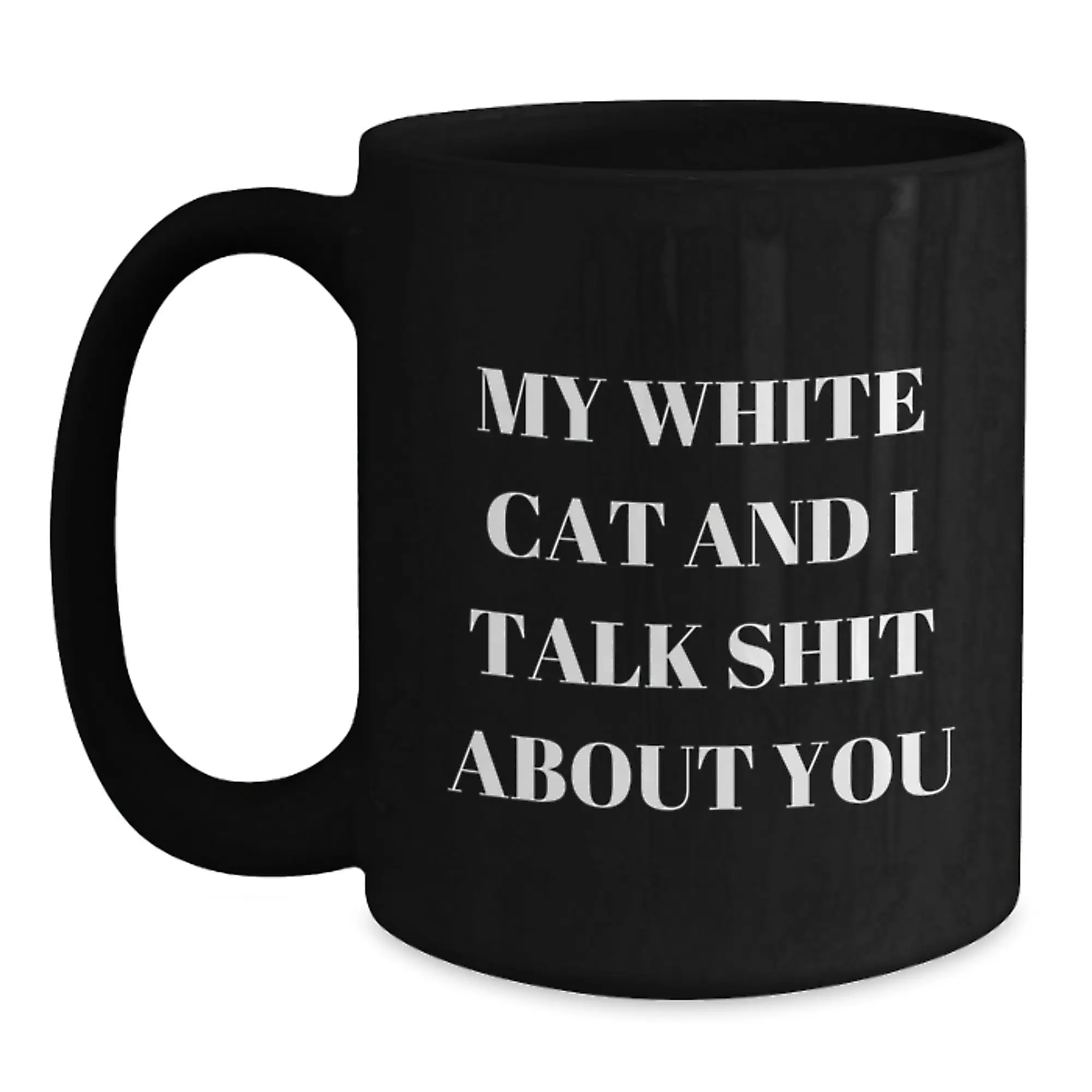 Funny White Cat Black Coffee Mugs for White Cat Lovers Gifts from Family Friends, Unique Father's Day Unique Gifts for Men Women - Main