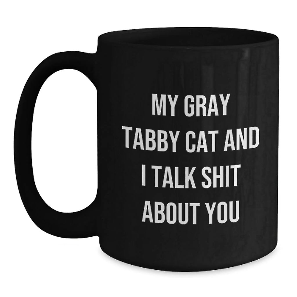 Gray Tabby Cat Keepsake Ceramic Mug for Him 11oz Birthday Gift - Main