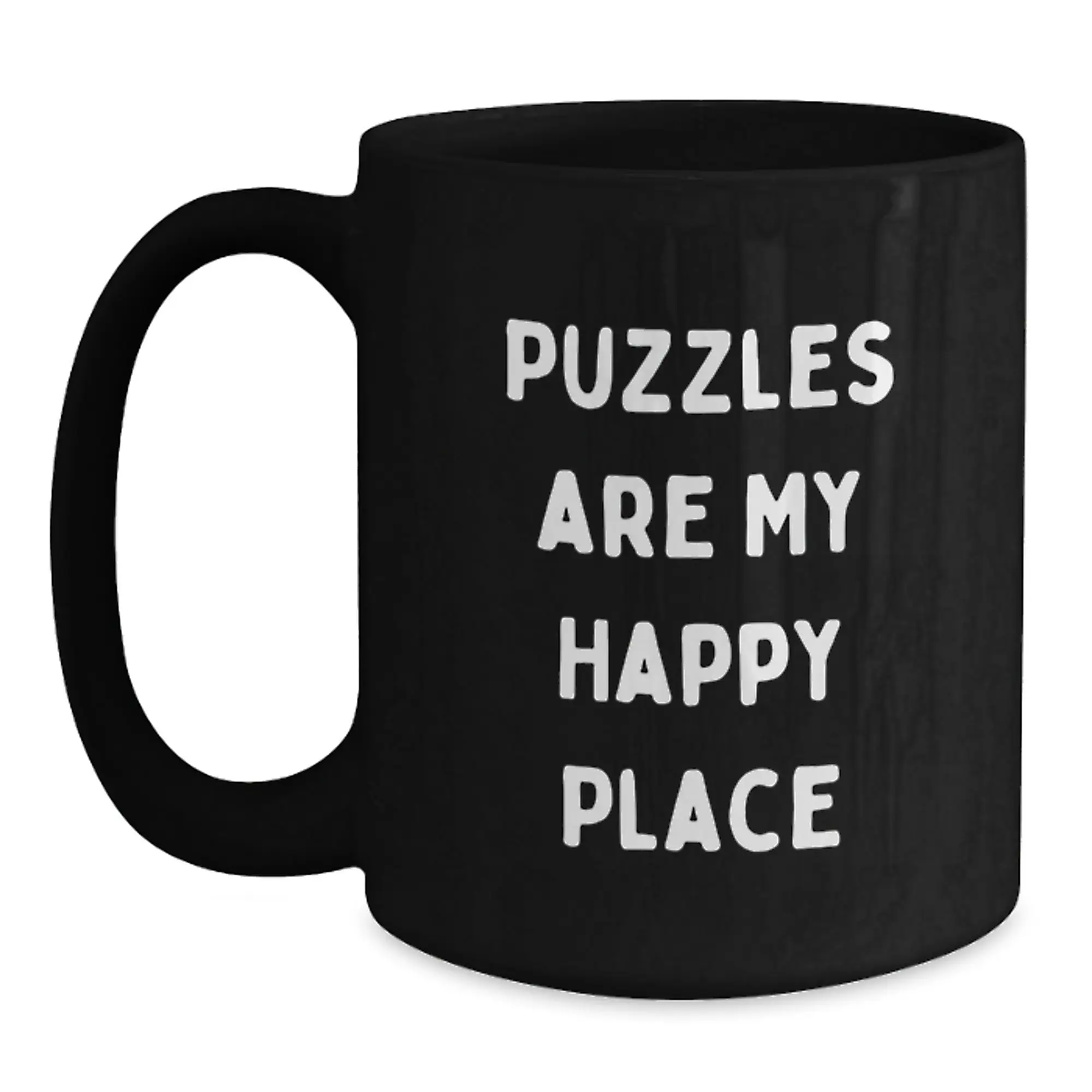 Funny Puzzles Gifts for Him, Inspirational Black Coffee Mug for Graduation, Puzzles Are My Happy Place Quote - Main