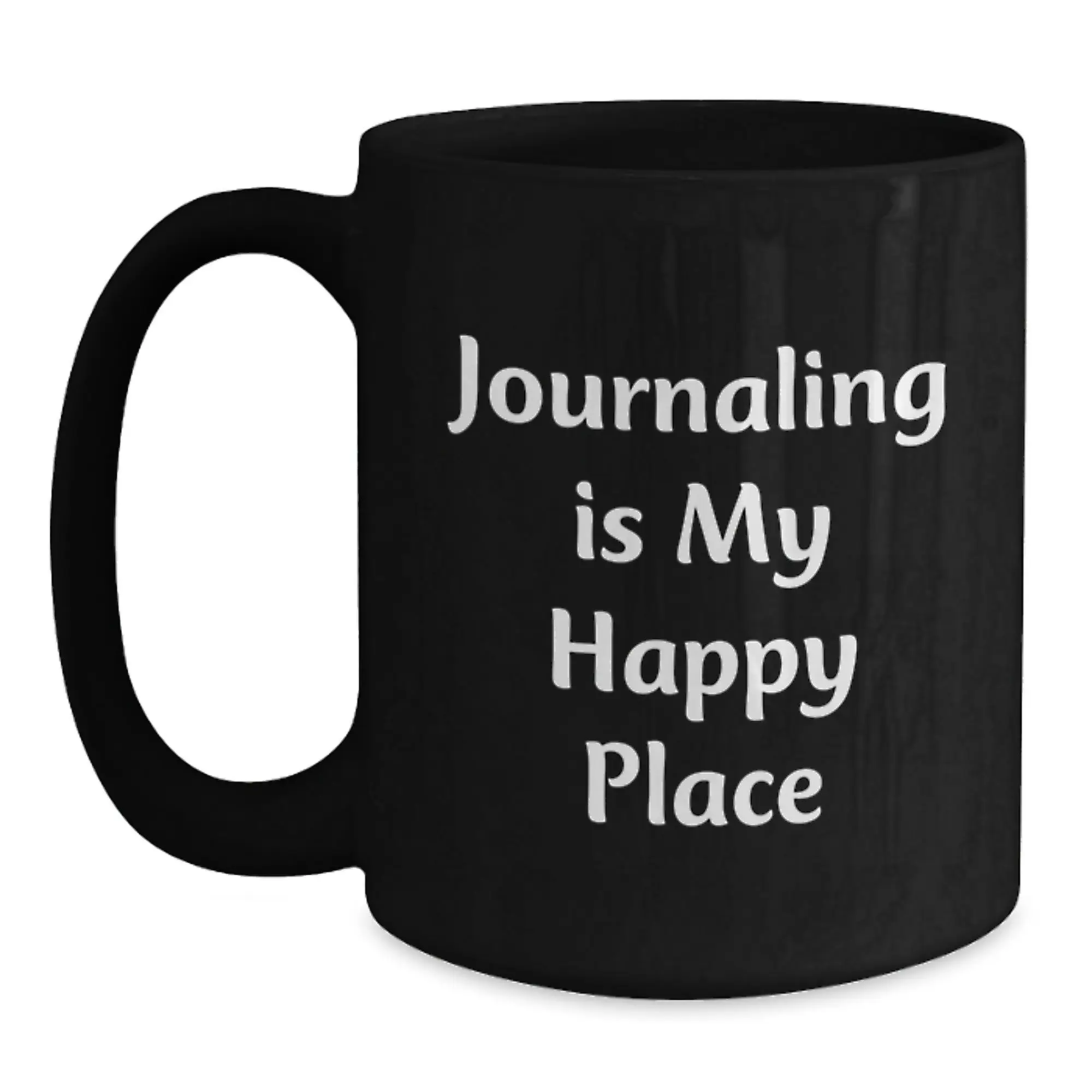 Funny Journaling Gifts from Friends, Inspirational Journaling Is My Happy Place Black Coffee Mug for Graduation Unique Gifts - Main
