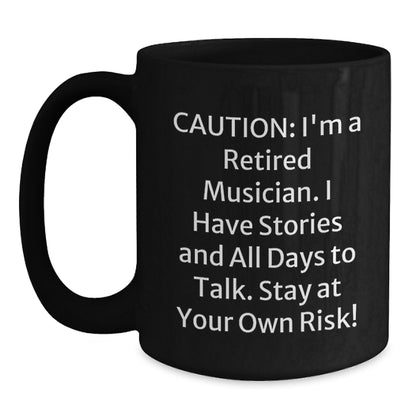 Funny Musician Gifts from Friends, Stay at Your Own Risk Black Coffee Mug for Men, Christmas Unique - Main