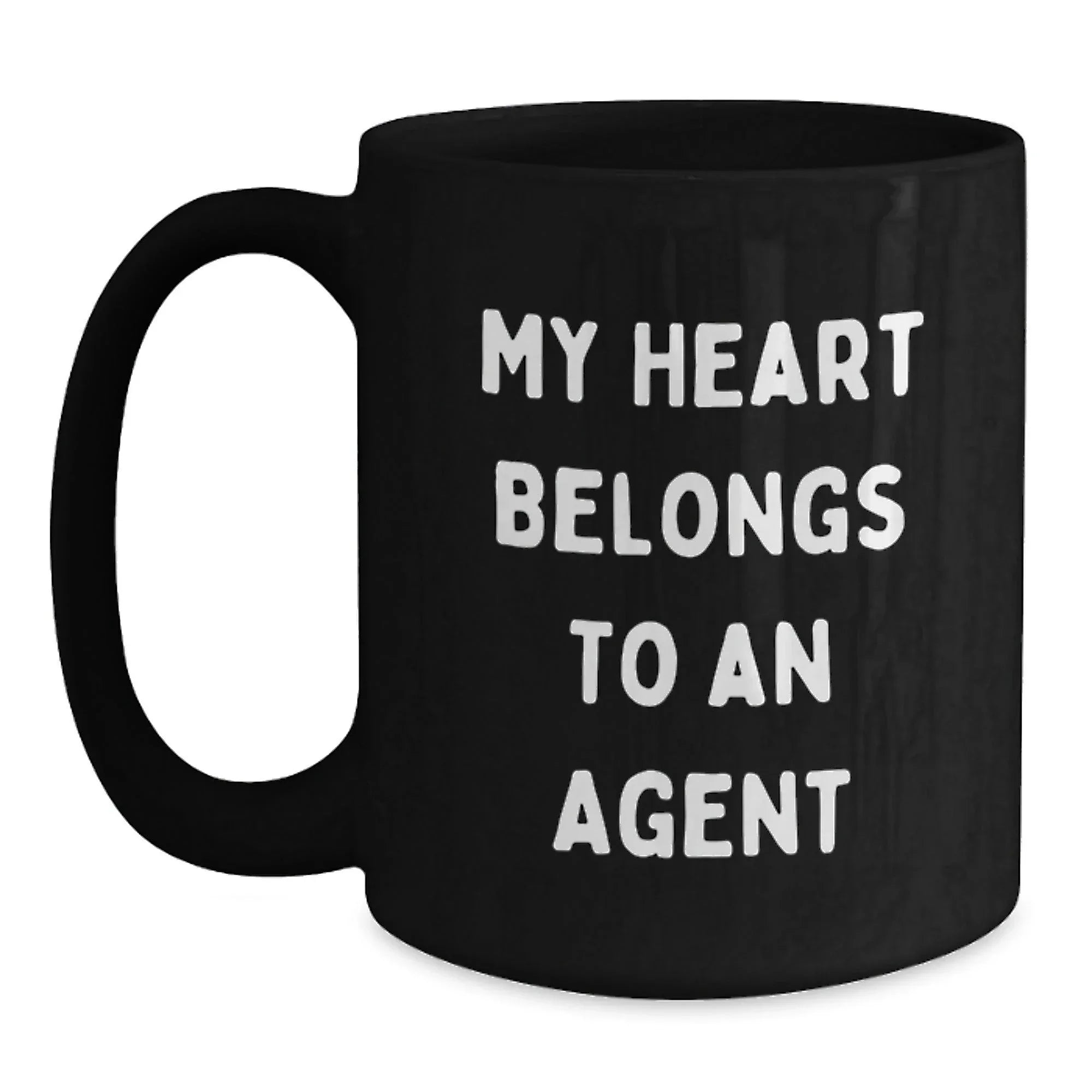 Funny Agent Gifts from Friends and Family - 'My Heart Belongs To An Agent' Black Coffee Mug for Birthday Celebrations