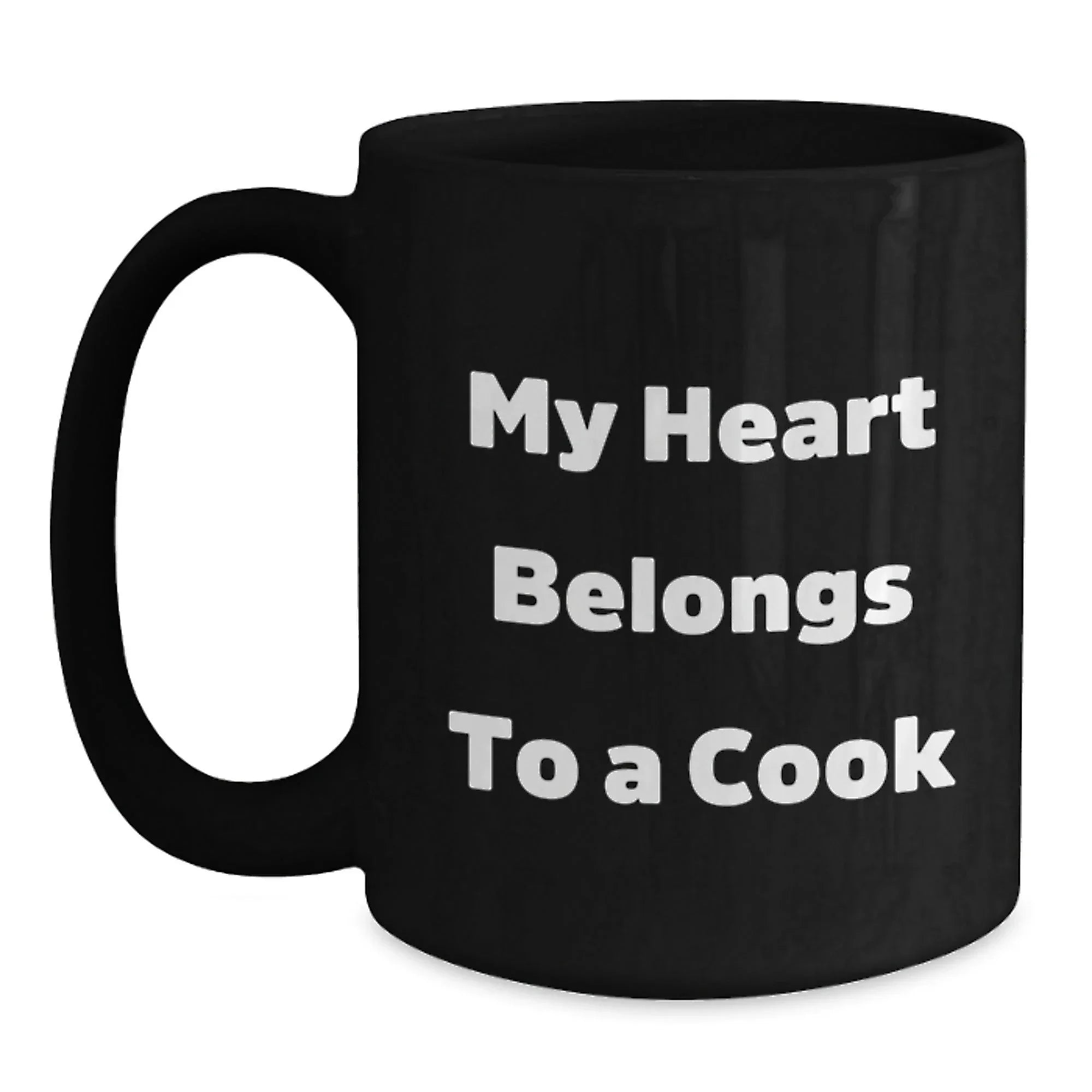 Funny Cook Gifts from Friends for Graduation - My Heart Belongs To A Cook, Black Coffee Mug, Unique Celebration