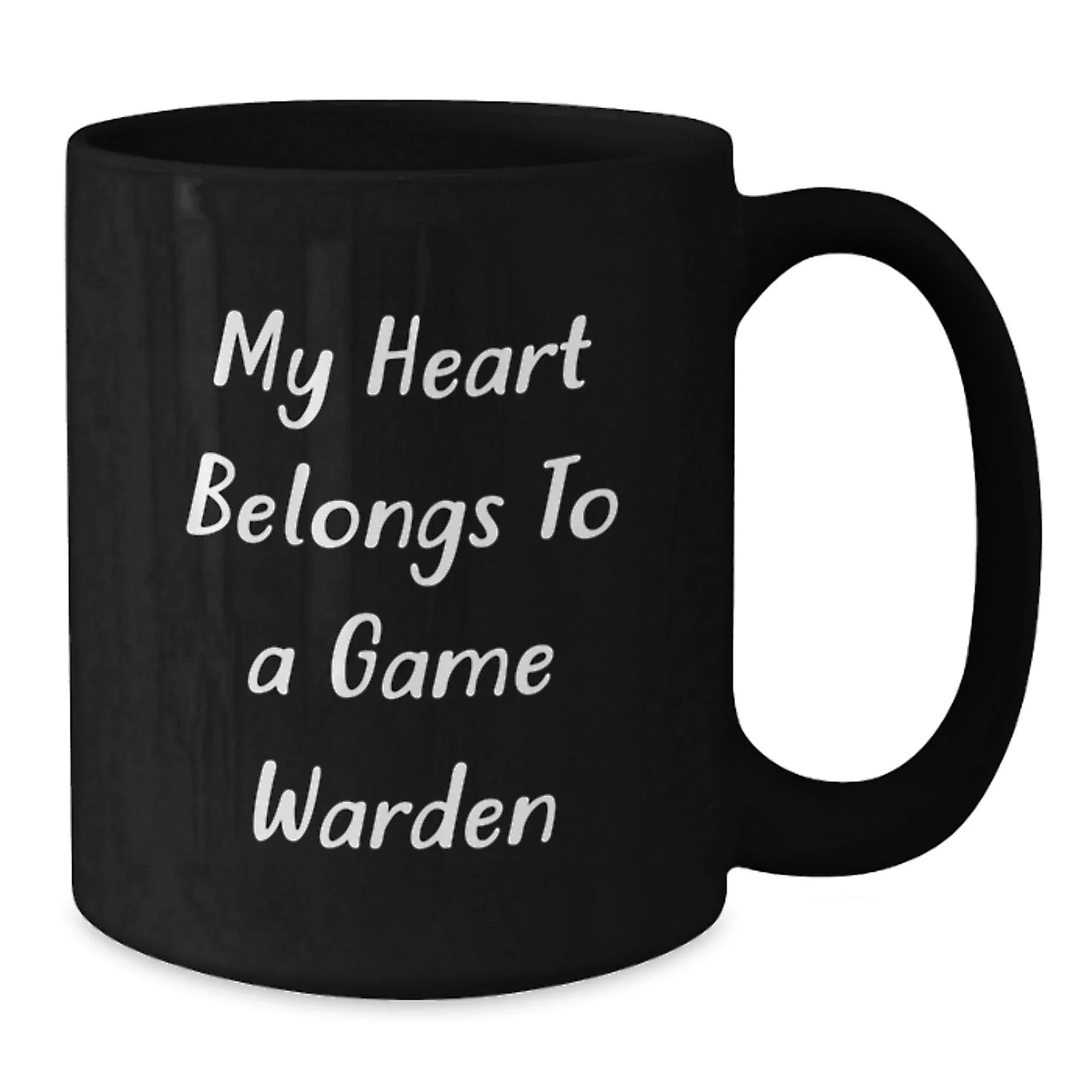 Funny Game Warden Gifts from Family, Heart Belongs to a Game Warden, Black Coffee Mug for Game Warden, Graduation Unique Gifts