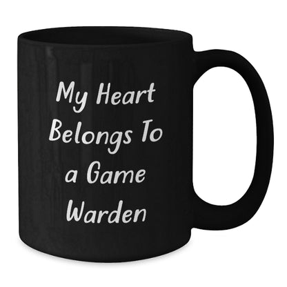 Funny Game Warden Gifts from Family, Heart Belongs to a Game Warden, Black Coffee Mug for Game Warden, Graduation Unique Gifts - Additional