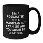 Funny Postmaster Gifts for Men from Friends, Unique Christmas Unique Gifts for Postmaster, Postmaster Black Coffee Mug