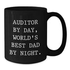 Auditor Gifts by Day, Funny World's Best Dad Black Coffee Mugs for Graduation, Gifts from Family, Gifts for Auditor