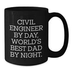 Civil Engineer Gifts from Mom, Unique Graduation Mugs for Dad, Funny World's Best Dad Quote, Black Coffee Mug