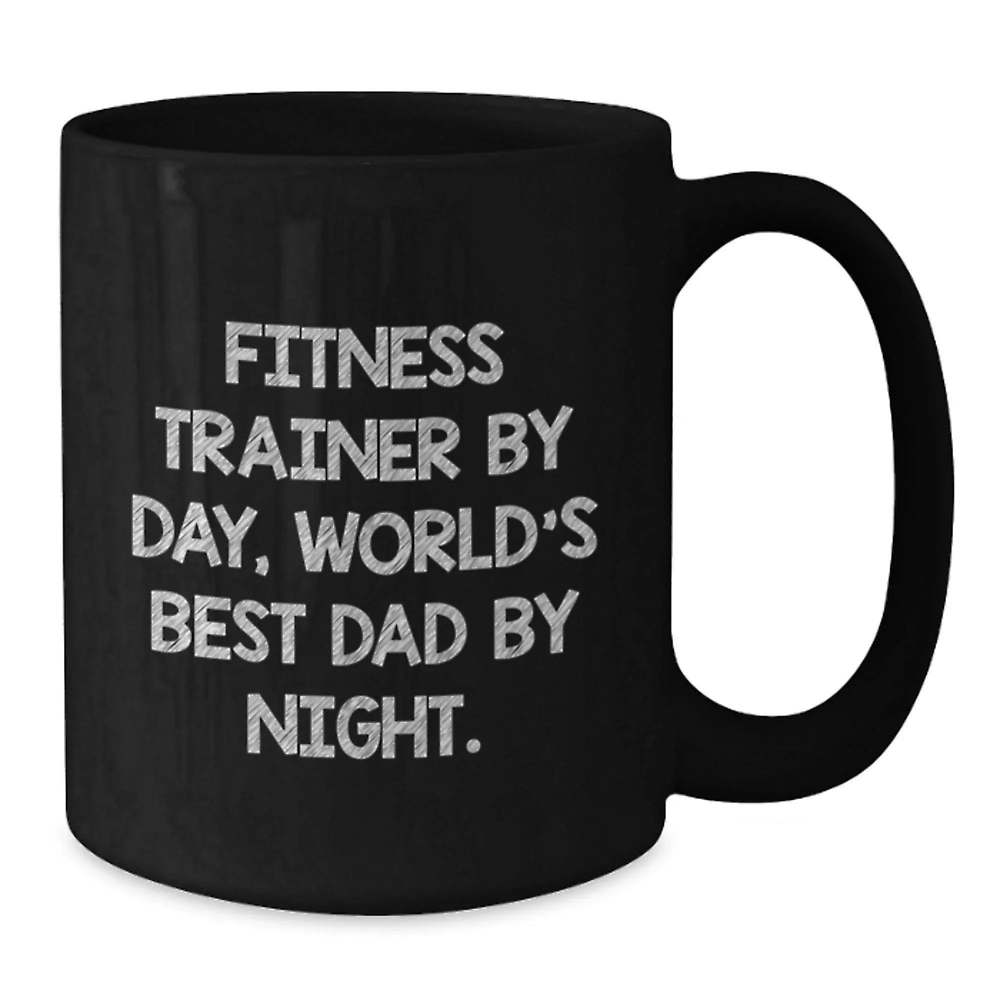 Funny Fitness Trainer Gifts for Men - 'By Day I Train By Night I'm a World's Best Dad' Black Coffee Mug, Unique Christmas Memorable Presents