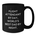 Flight Attendant Gifts, Funny Ceramic Mugs for Flight Attendant Men or Women, Christmas Unique Mugs for Dad, Black Coffee Mug, Flight Attendant By Day, World's Best Dad By Night.