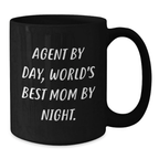 Funny Agent Gifts from Mom, Black Coffee Mug for Agent By Day World's Best Mom By Night, Birthday Unique Gifts for Agent - Additional