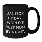 Funny Janitor Gifts, Unique Black Coffee Mugs for Janitors, Gifts from Family to World's Best Mom