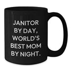 Funny Janitor Gifts from Mom, Black Coffee Mugs for Janitors, Inspirational Quote for Christmas Unique Gifts