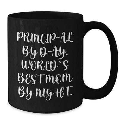 Principal Gifts, Funny Quotes, Black Coffee Mug for Graduation, Gifts from Friends, Gifts for Principal, Principal By Day, World's Best Mom By Night. - Additional