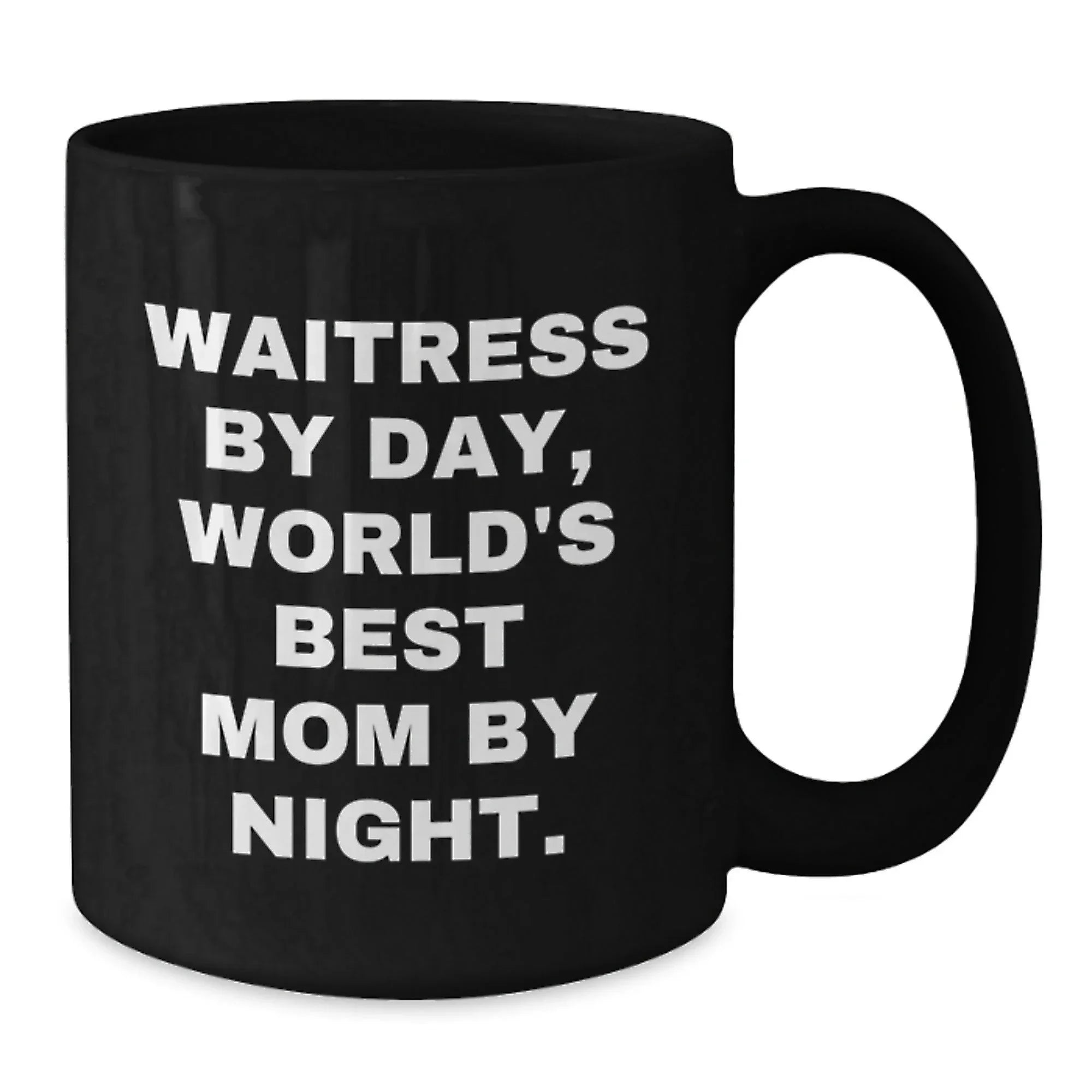 Funny Waitress Gifts, Christmas Unique Mugs for Waitress Friends from Mom, 'Waitress By Day, World's Best Mom By Night.' Quote Black Coffee Mug