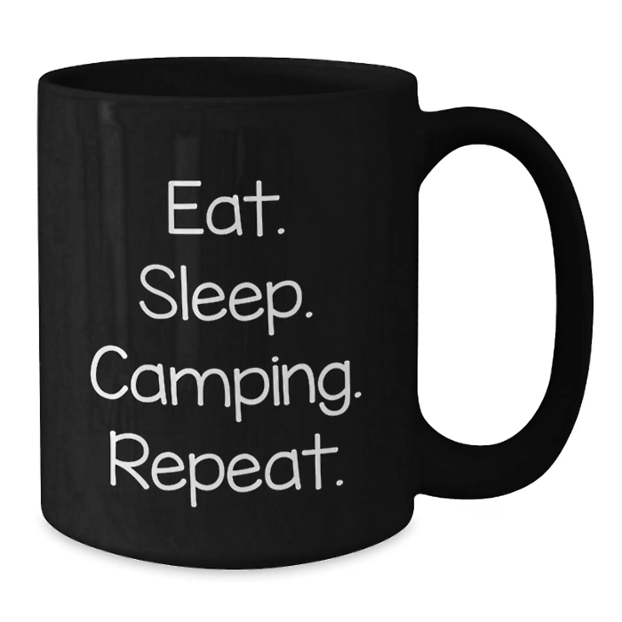 Funny Camping Gifts from Friends - Black Coffee Mug for Camping Lovers - Eat. Sleep. Camping. Repeat. Black Mugs for Men, Women, Coworkers, Family - Additional