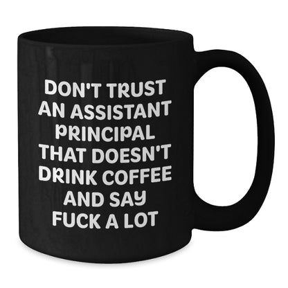 Funny Assistant Principal Gifts for Men, Black Coffee Mug, Christmas Unique Presents from Friends, Family, or Coworkers - 'Don't Trust An Assistant Principal...' - Additional