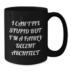 Funny Graduation Gifts from Friends, Unique Architect Black Coffee Mugs, I Can't Fix Stupid But I'm A Fairly Decent Architect Quote - Additional