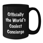 Funny Gifts from Men to Concierge - 'Officially The World's Coolest Concierge' Black Coffee Mug, Perfect for Christmas Unique Gifts