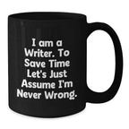 Funny Writer Gifts from Mom to Son for Christmas Unique Black Coffee Mugs, Inspirational Quote, 11oz, Perfect for Writer Friends
