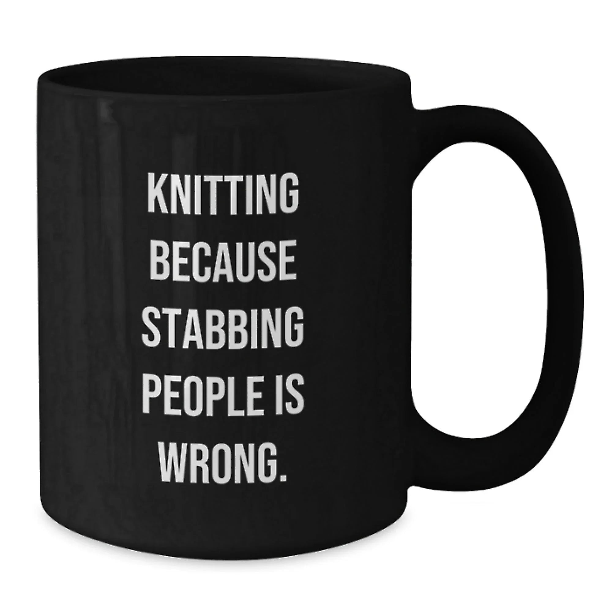 Funny Knitting Gifts, Graduation Unique Knitting Mugs for Knitting Enthusiasts from Friends, Black Coffee Mug with 'Knitting Because Stabbing People Is Wrong.' Quote