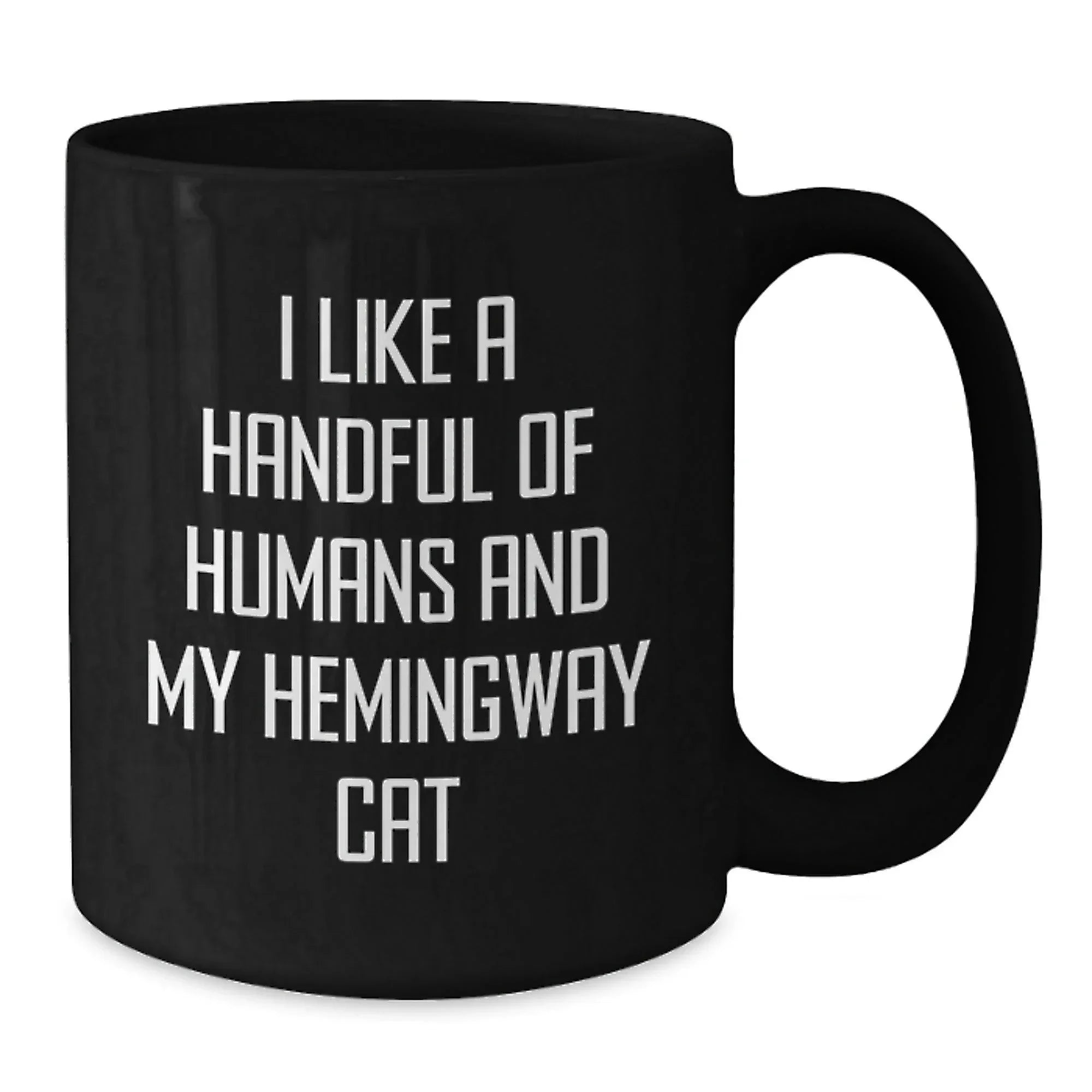 Funny Hemingway Cat Gifts for Men from Friends, Unique Black Coffee Mugs for Birthday, 'I Like A Handful Of Humans And My Hemingway Cat' Quote, Gifts from Family