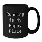 Funny Running Gifts for Him from Friends - 'Running Is My Happy Place' 11oz/15oz Black Coffee Mug for Men's Graduation Unique Gifts - Additional