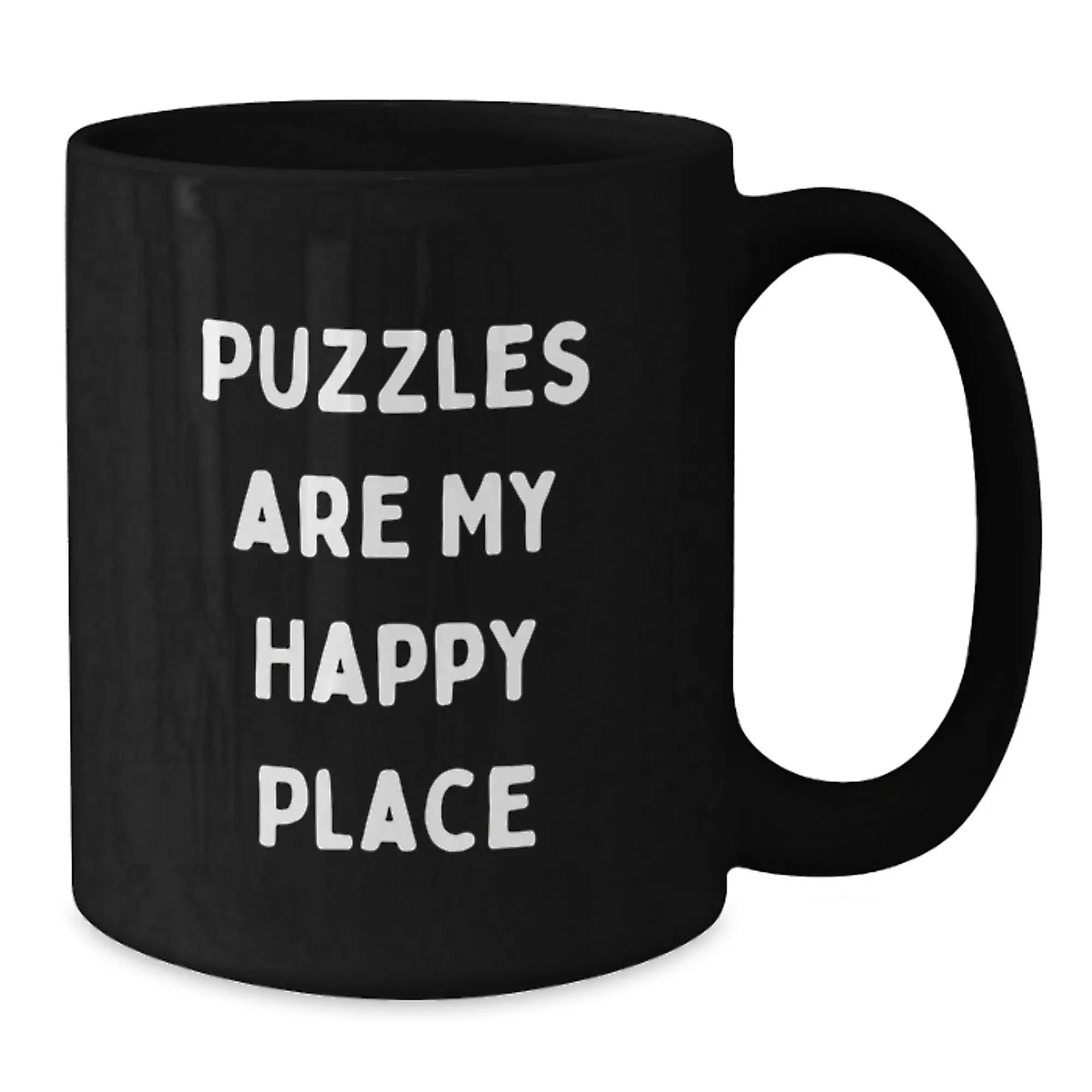 Funny Puzzles Gifts for Him, Inspirational Black Coffee Mug for Graduation, Puzzles Are My Happy Place Quote - Additional