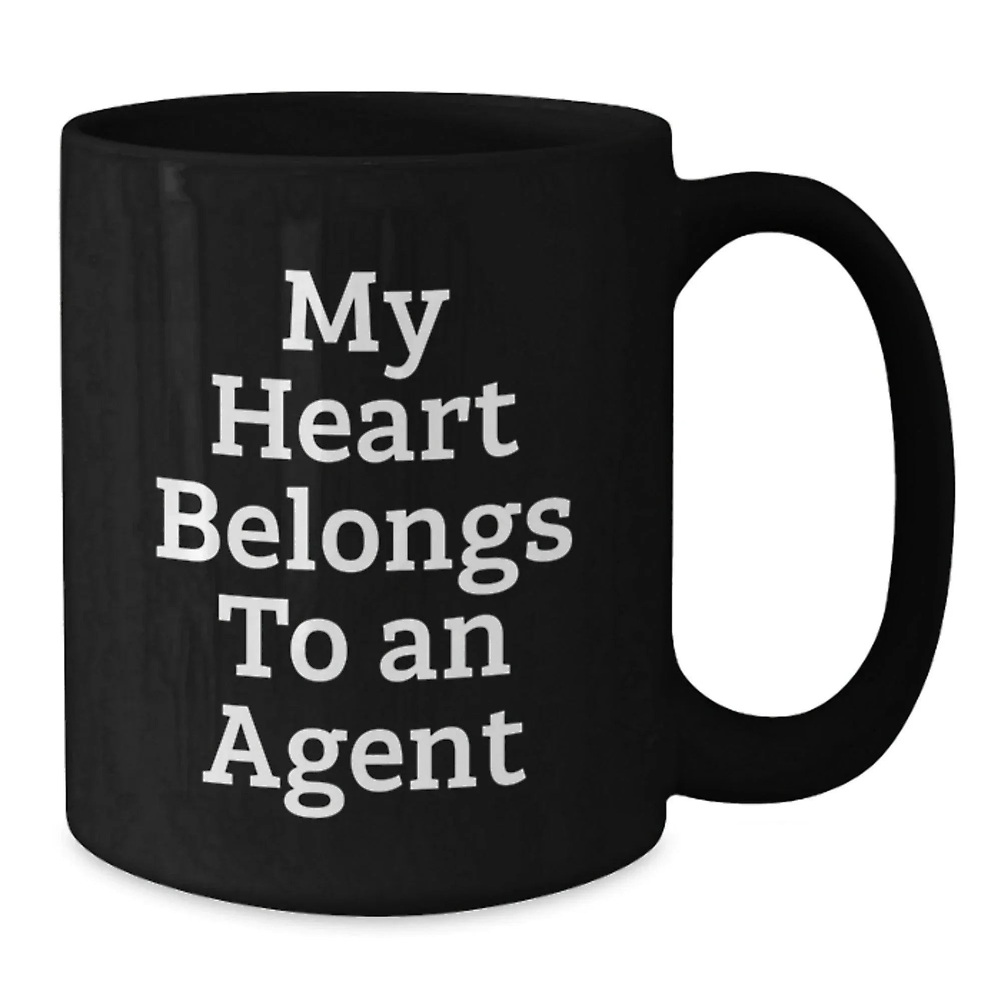 Agent Lovers Funny Gifts - 'My Heart Belongs To An Agent' Black Coffee Mug, 11oz or 15oz, Microwave and Dishwasher Safe