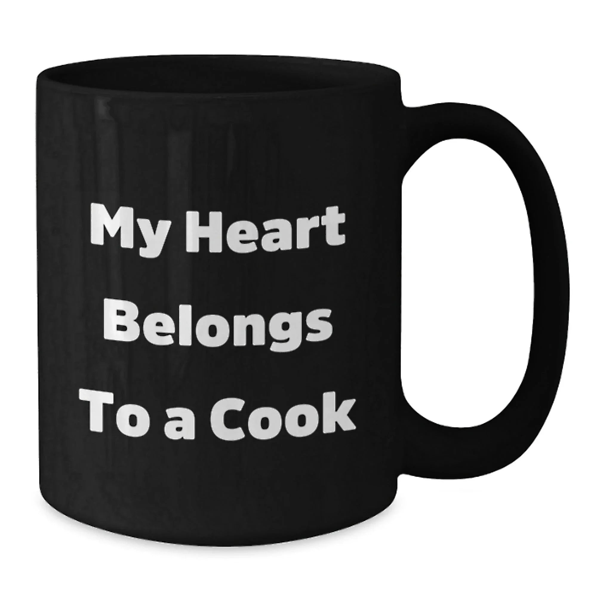 Funny Cook Gifts from Friends for Graduation - My Heart Belongs To A Cook, Black Coffee Mug, Unique Celebration