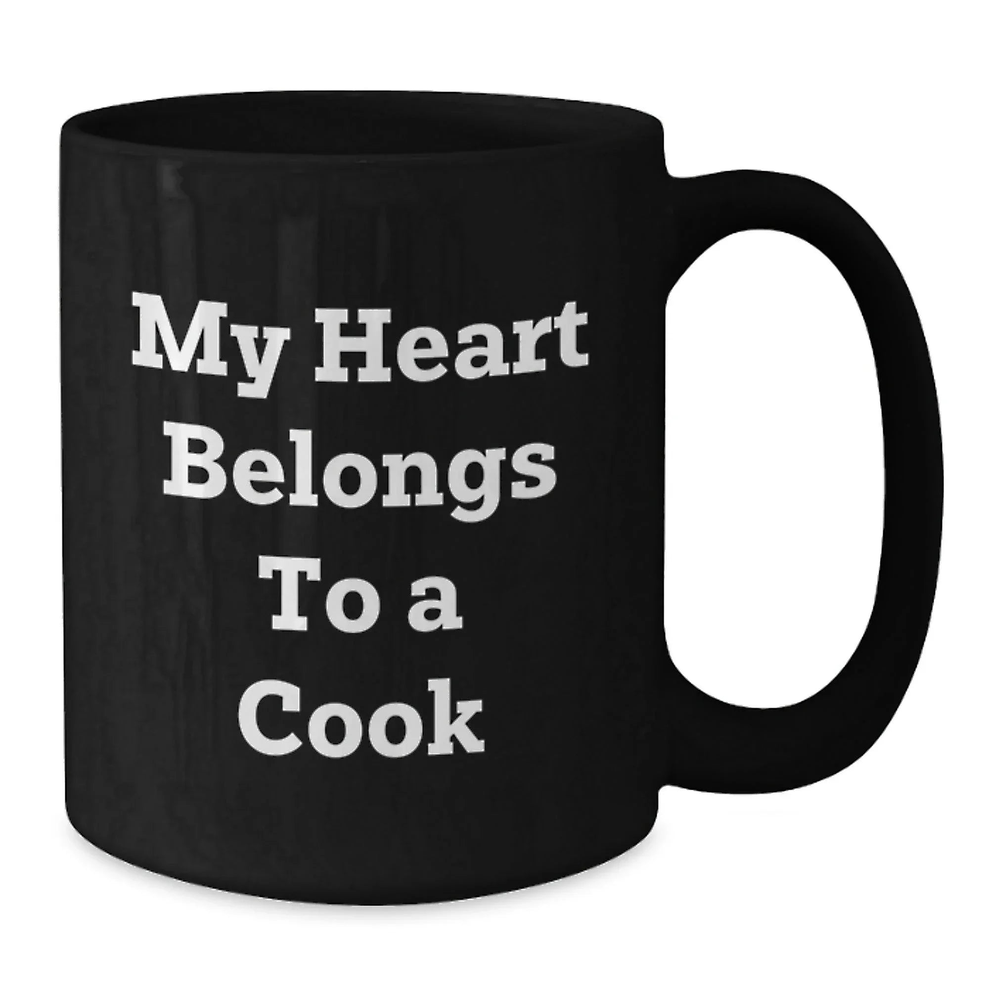 Funny Cook Gifts from Friends - 'My Heart Belongs To A Cook' Inspirational Quote Black Coffee Mug for Graduation