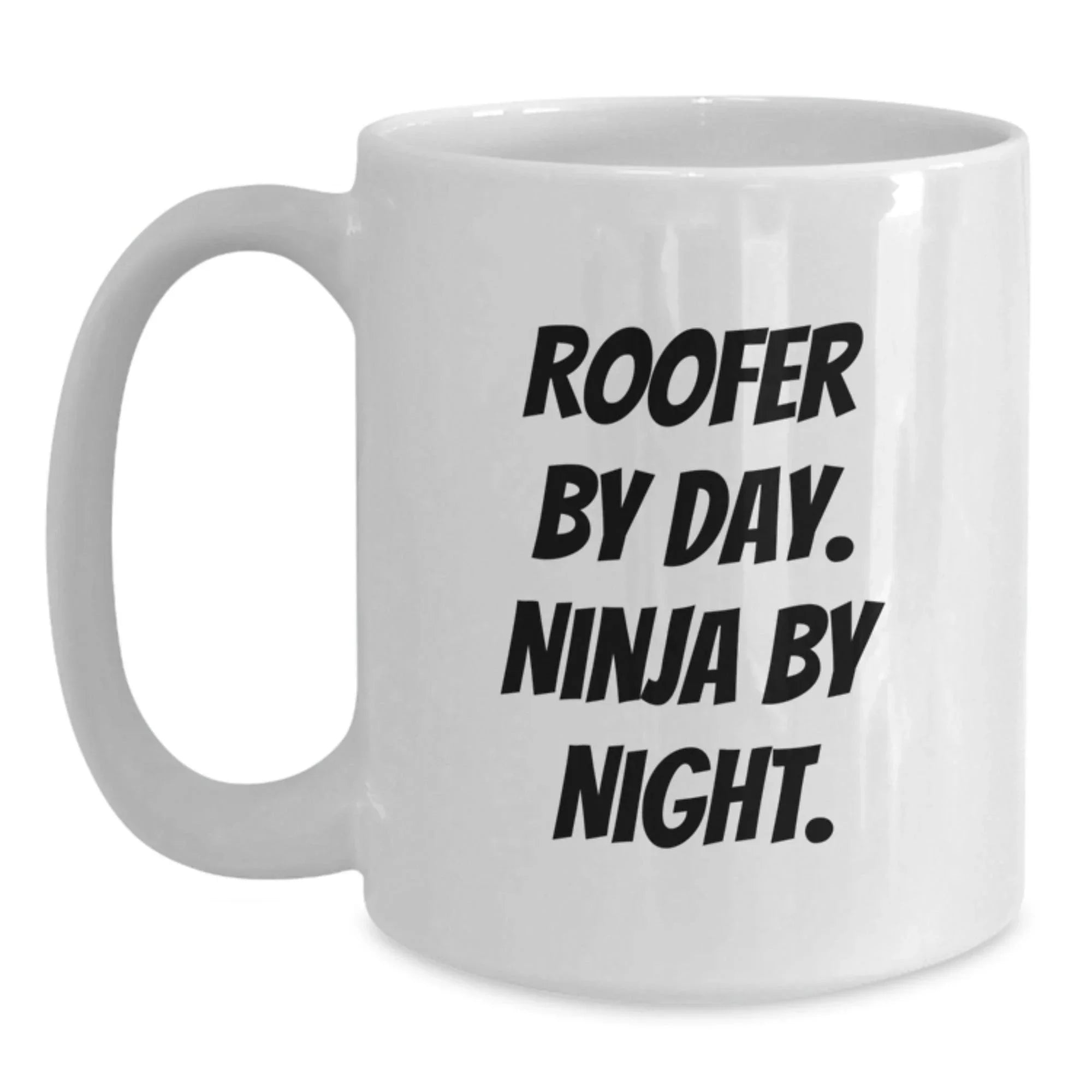 Roofer Gifts for Men, Funny White Coffee Mug, 'Roofer By Day. Ninja By Night.' for Graduation, Gifts from Friends, Roofers, and Coworkers