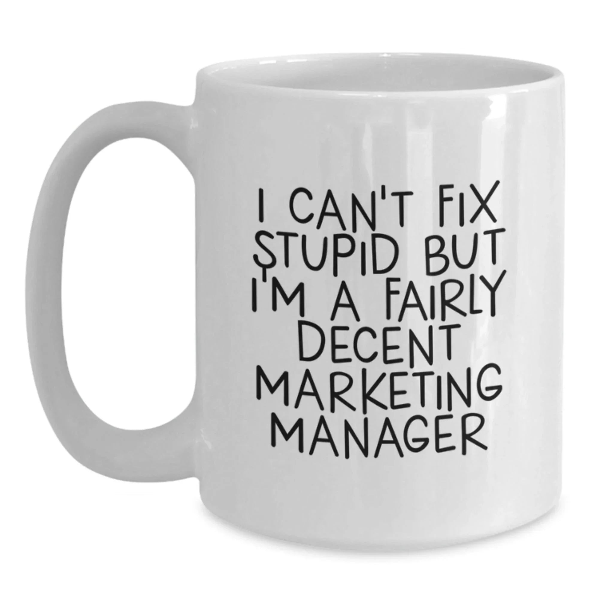 Funny Christmas Unique Gifts for Marketing Manager Friends from Family, White Coffee Mugs with Humorous Quote, 11oz or 15oz Capacity, Ceramic, Microwave and Dishwasher Safe