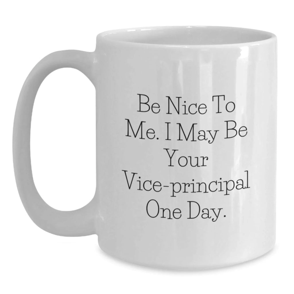 Funny Vice-principal Gifts from Friends for Him - Be Nice To Me. I May Be Your Vice-principal One Day. White Coffee Mug, Perfect Birthday Unique Gifts