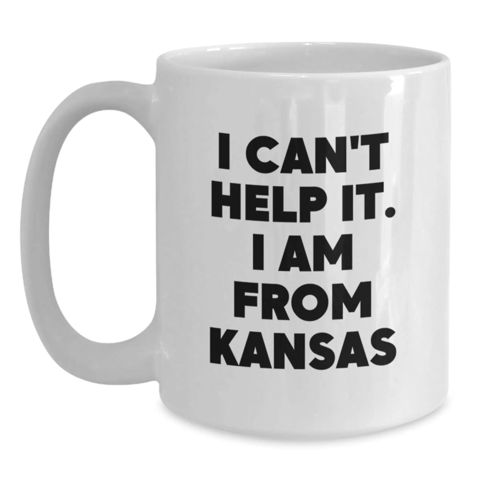 Funny Kansas White Coffee Mugs Gifts from Friends and Family for Birthday Unique, 'I Can't Help It. I Am From Kansas' Quote, Funny Kansas Enthusiast Gifts - Main