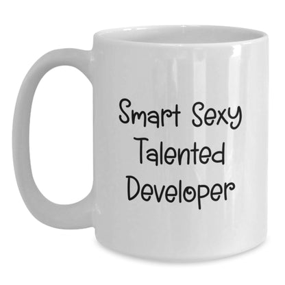 Funny Developer Birthday Unique Gift Ideas from Friends for Talented Coders - White Coffee Mug, Inspirational Quote 'Smart Sexy Talented Developer', Gifts for Men, Women, Coworkers, Family - Main