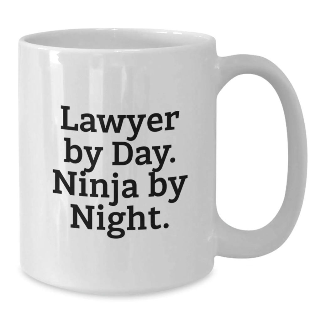 Funny Lawyer Gifts from Friends for Men,  'Lawyer By Day. Ninja By Night.' White Coffee Mug for Graduation Day - Additional