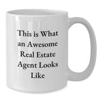 Funny Real Estate Agent Gifts - White Coffee Mug for Agent Friends from Family - This Is What An Awesome Agent Looks Like Christmas Unique Gifts