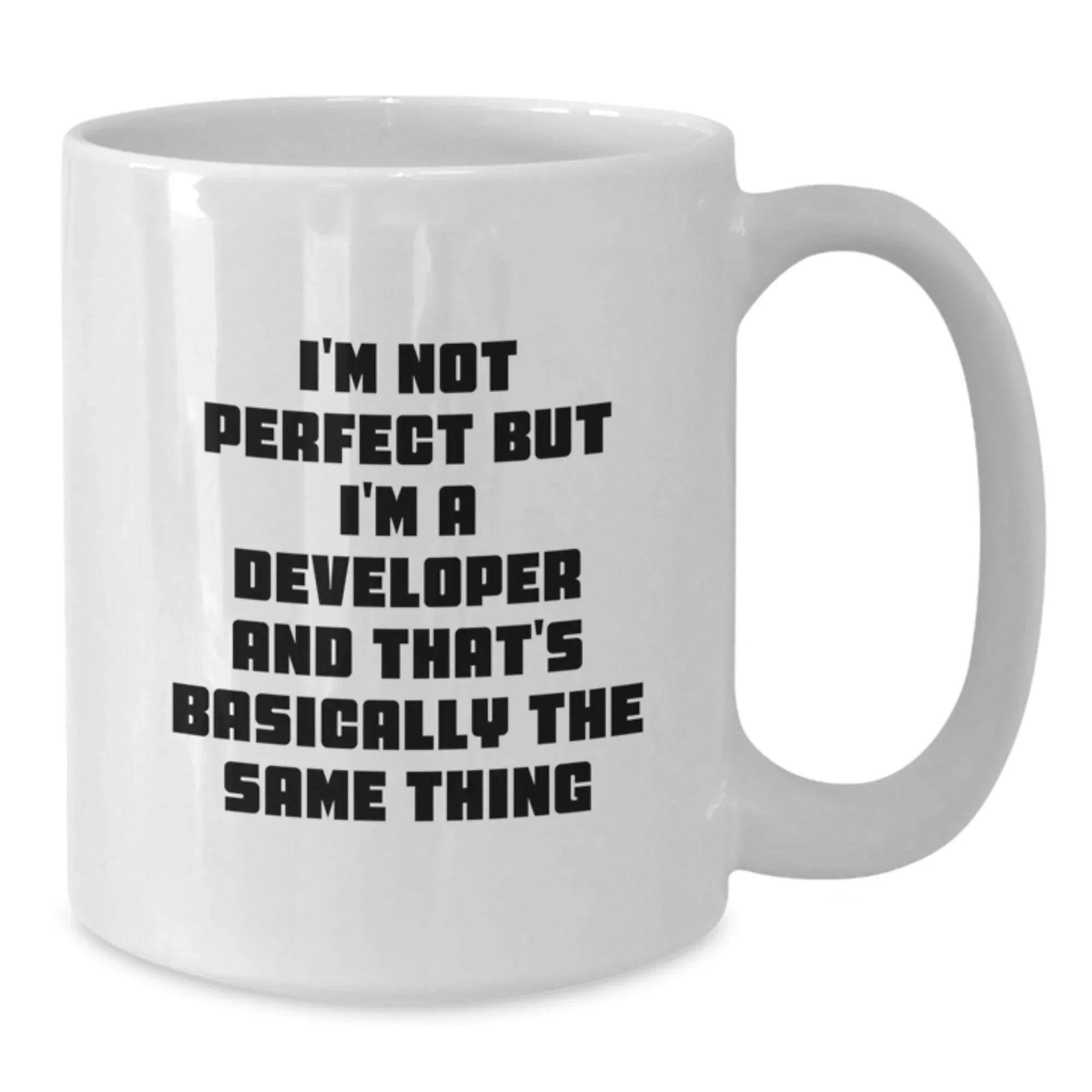 Funny Developer Gifts from Men for Men, White Coffee Mug - I'm Not Perfect But I'm A Developer
