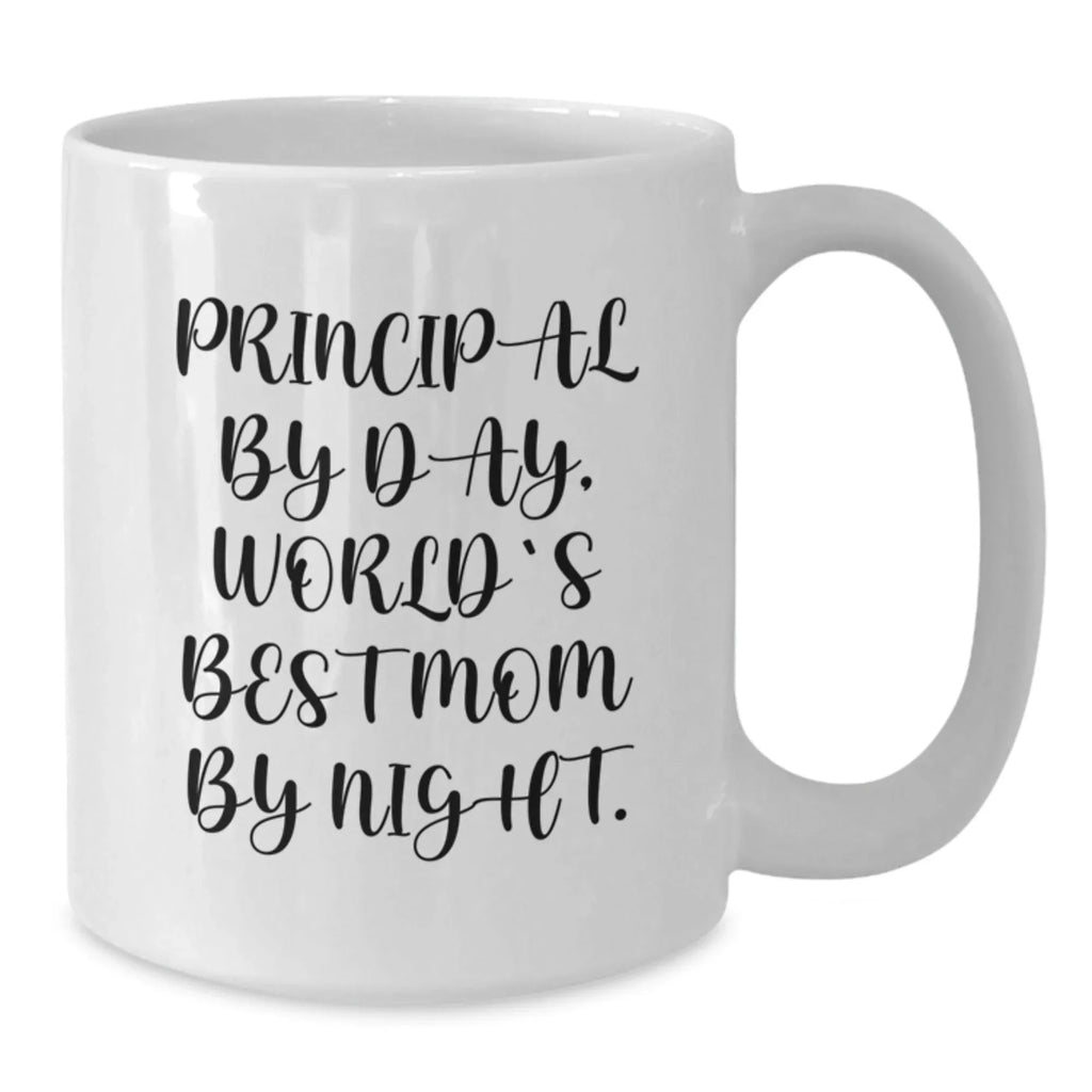 Funny Principal Gifts, Principal By Day, World's Best Mom By Night, White Coffee Mug for Graduation