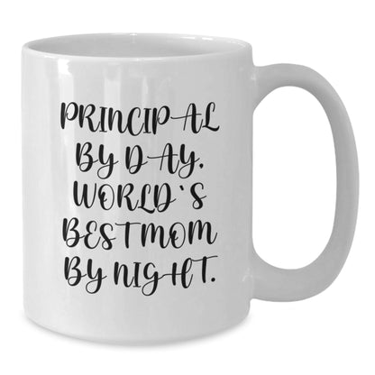 Funny Principal Gifts, Principal By Day, World's Best Mom By Night, White Coffee Mug for Graduation - Additional