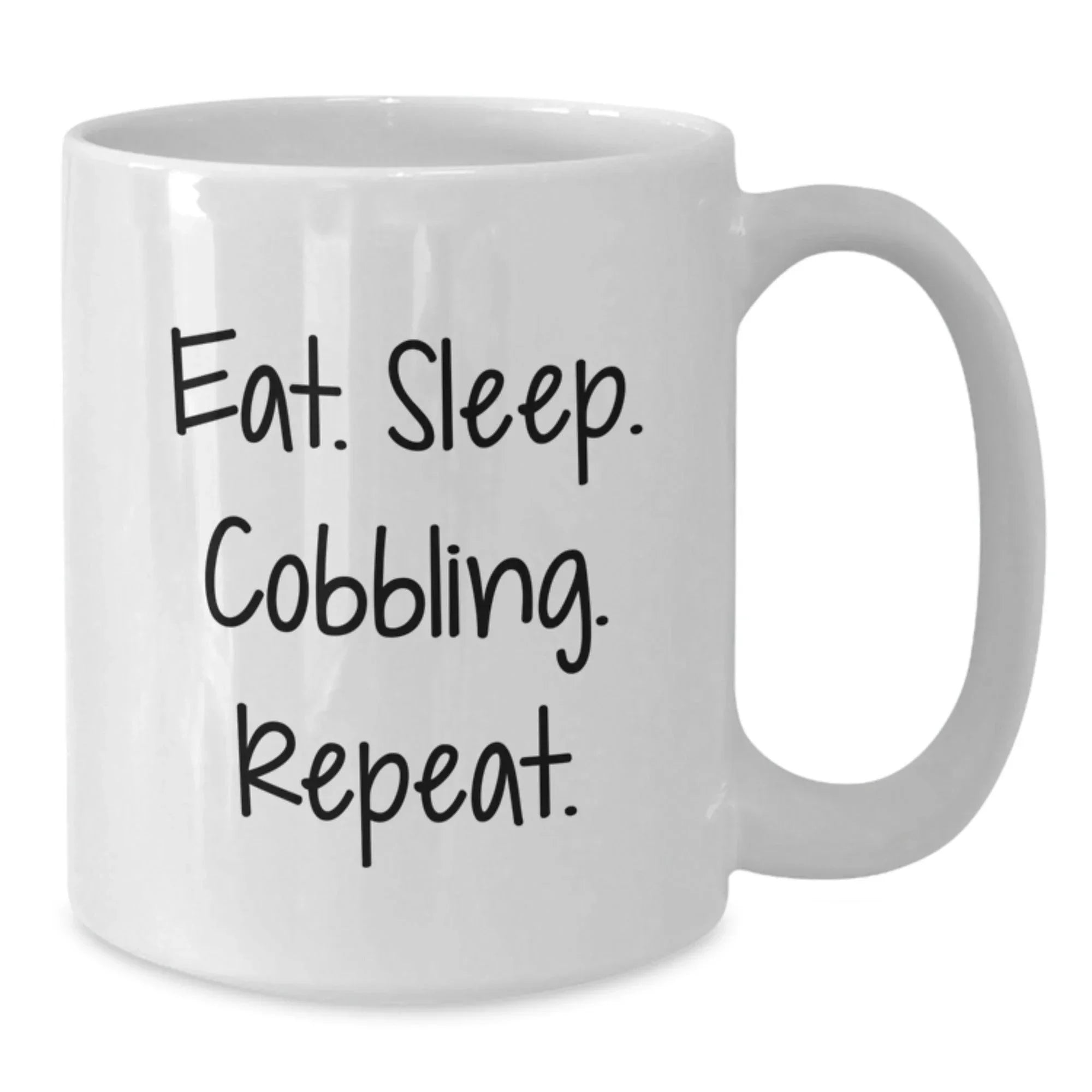 Cobbling Enthusiast Gifts for Men Funny Coffee Mug, Eat. Sleep. Cobbling. Repeat. White Ceramic Mug for Friends and Family