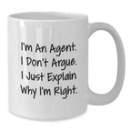 Funny Agent White Coffee Mug Gifts for Men from Friends, Christmas Unique Agent Mugs, Agent Humor White Coffee Mug