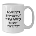 Funny Architect Gifts, White Coffee Mug for Men, Women, or Coworkers - Graduation Unique Gifts from Friends, I Can't Fix Stupid But I'm A Fairly Decent Architect - Additional