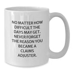 Funny Claims Adjuster Gifts for Him, White Coffee Mug for Christmas, Inspirational Quote to Keep Him Going