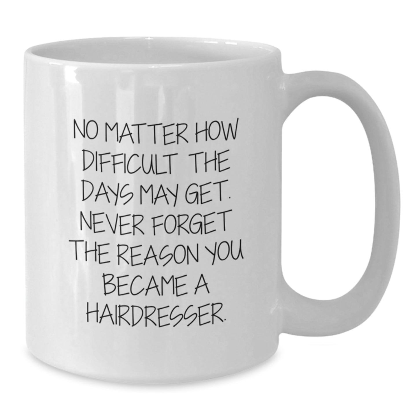 Unique Inspirational Gifts for Hairdresser Friends and Family - Christmas White Coffee Mug - 'No Matter How Difficult The Days May Get. Never Forget The Reason You Became A Hairdresser.' - Additional